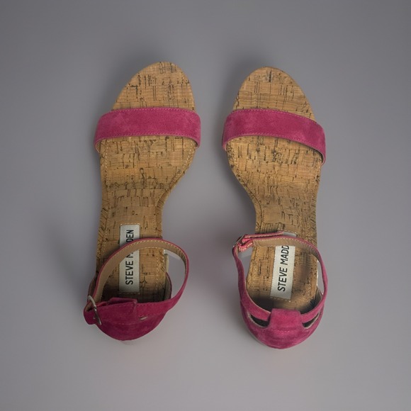 Steve Madden Women's Cork Heel Hot Pink Size 8 Sandals - Picture 1 of 9